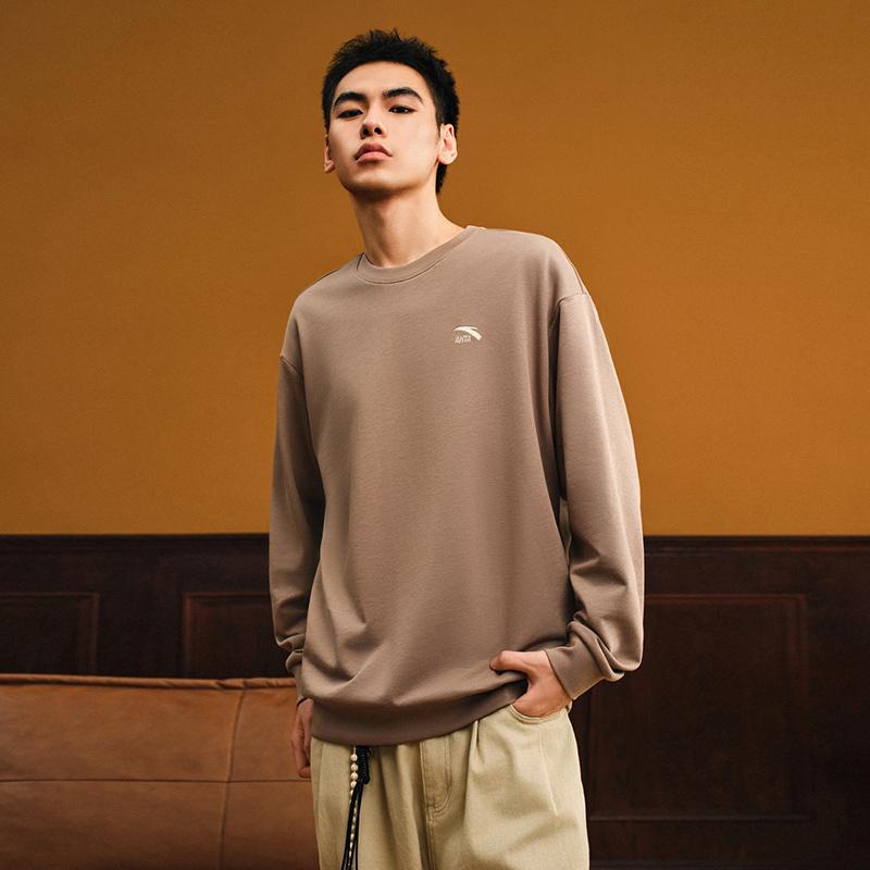 Anta Casual Fashion Trendy Sports Training Couple Knitted Sweatshirt Men sweatshirt Linen-Gray 952538715-3