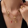 European Luxury Heart Multi-Pendant Double Layer 18K Gold-Plated Stainless Steel Necklace