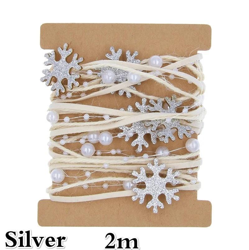 2m/5m Christmas Ribbon Decoration Pentagram Bead Chain Ribbon Christmas Tree DIY Decor Home Ornaments New Year Gift