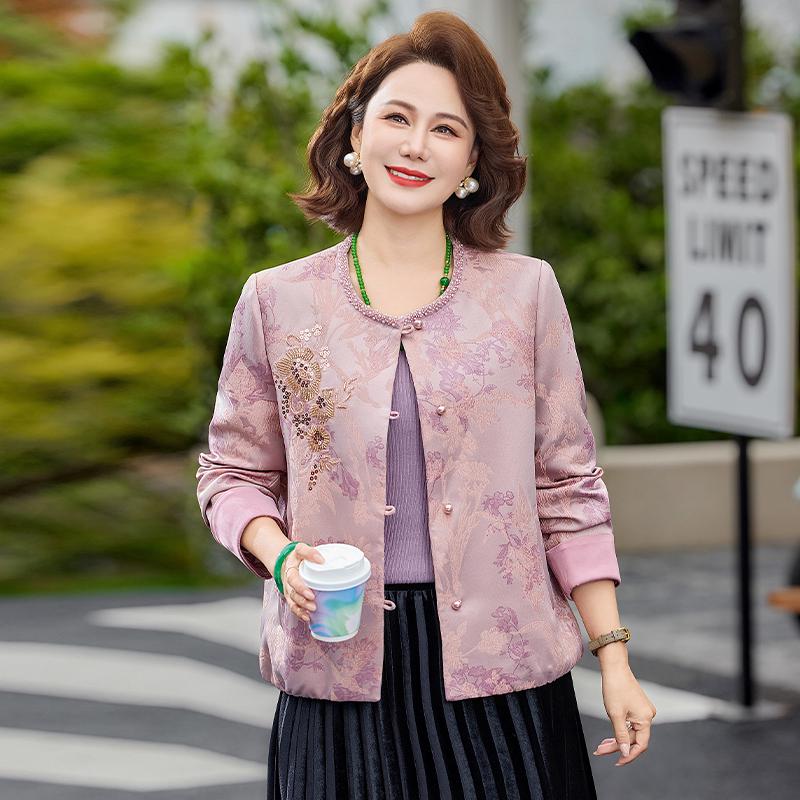 

2026 Spring/Autumn Stylish Embroidered Jacket for Women, Wide-Shouldered, Round Neck, Versatile Slimming Design XL (85-105 Jin) розовый