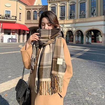 Novo cachecol xadrez de inverno da moda feminino outono e inverno tudo novo casual clássico imitação cashmere xadrez