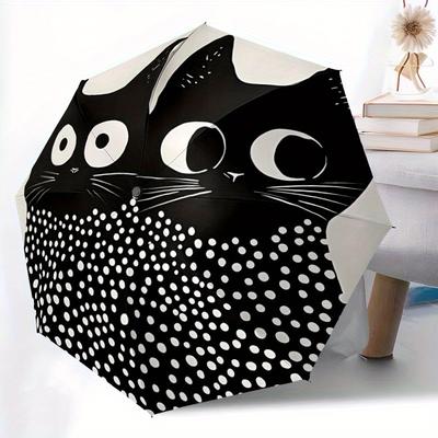1pc Cat Pattern Automatic Open/Close, Foldable Compact Umbrella with 8-Rib Shaft, Perfect Gift For Men And Women, Casual Style, Vibrant Moti
