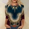 Trendy Vintage 3/4 Sleeve Top For Women,Ladies Casual Three Quarter Sleeve Round Collar Printed T-Shirt Blouse