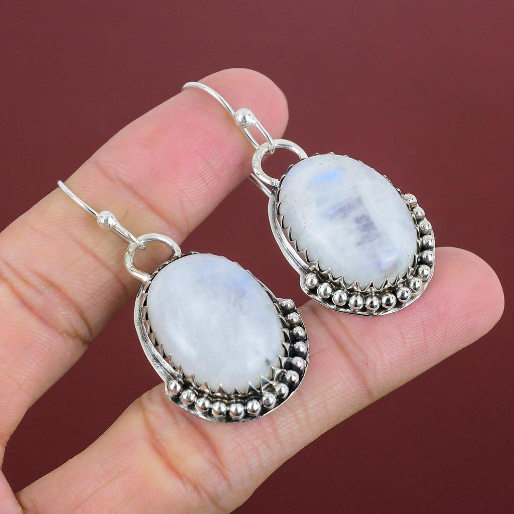 Rainbow Moonstone Earring 925 Sterling Silver Earring Top Quality Gemstone Earring Handmade Jewelry Latest Design Earrings Anniversary Gifts