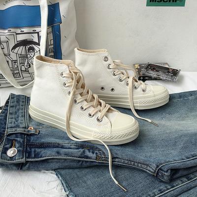 Zapatos blancos de primavera para mujer, zapatos de lona blancos puros de caña alta que combinan con todo, zapatos de skate vulcanizados Ruian de moda.