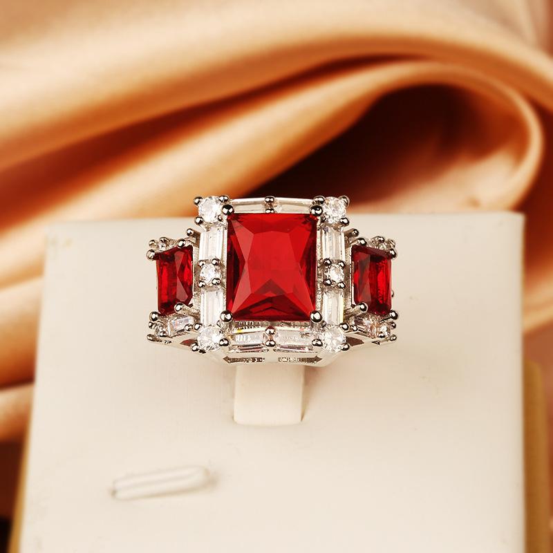 

Кольцо с прямоугольным цирконием, инкрустация изумрудом и бриллиантами, ручная работа, персонализированное цветное кольцо в европейском и американском стиле Adjustable opening