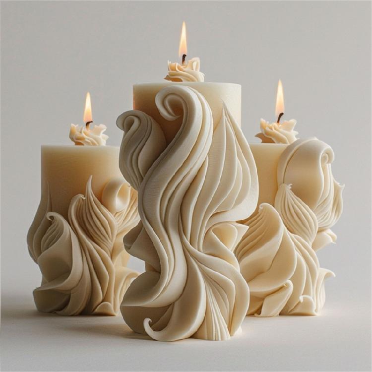Waved Pillar Silicone Molds Plasters Molds Spirals Flower Shape Candle Molds Ornament Epoxy Resin Molds Casting Molds
