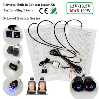 Kit Calentador de Asiento de Coche Universal Incorporado Apto para 2 Asientos 12V 100W Almohadillas Calefactoras de Fibra de Carbono con Sistema de Interruptor de Control de 3 Niveles
