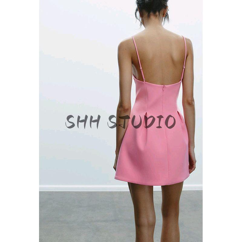 Spring New Women's Clothing Pure Desire Wind Straight Collar Simple Graceful Pleated Short Sleeveless Dress 2361777