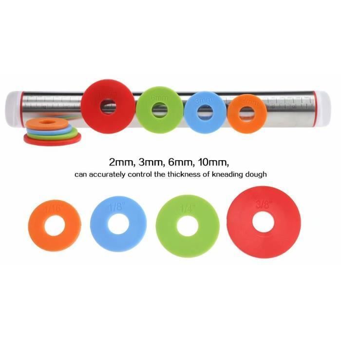 Rouleau à pâtisserie - Acier inoxydable - Amovible - Antiadhésif - 4 disques réglables