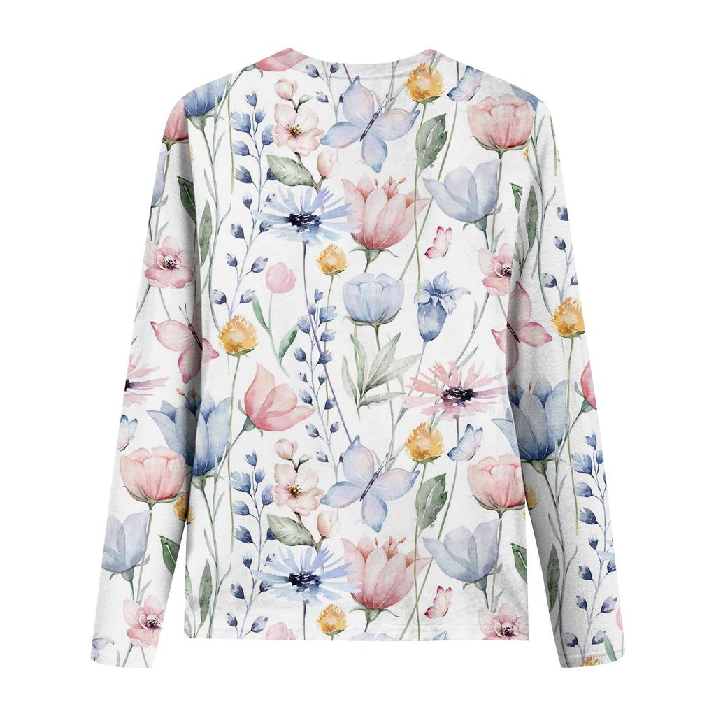 Damenmode, lässig, langärmelig, bedruckt, Rundhalspullover, Top-Bluse