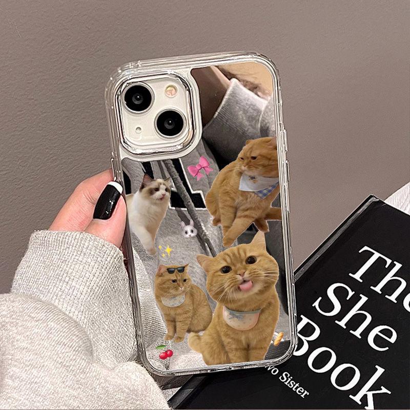 Cat Cute Pet Suitable for iPhone17 Mirror Mobile Phone Case 16pro Electroplating Button X Apple 15 All-inclusive 14 Cartoon