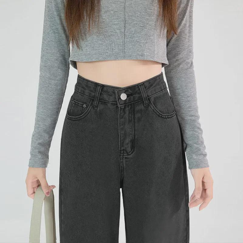 Women's High Waist Plush Wide-Leg Jeans: Thick, Loose, and Versatile for Spring, Autumn, and Winter.