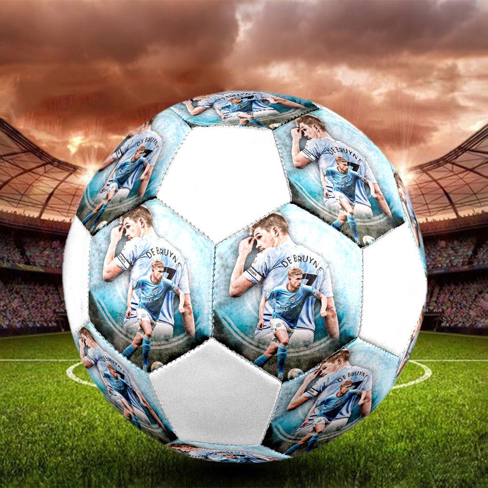 Kevin De Bruyne Printed Size 5 Soccer Ball, Machine-Stitched PVC, Durable & High Bounce, All Ages Fit, Fan Merchandise, Matches & Outdoor Use.