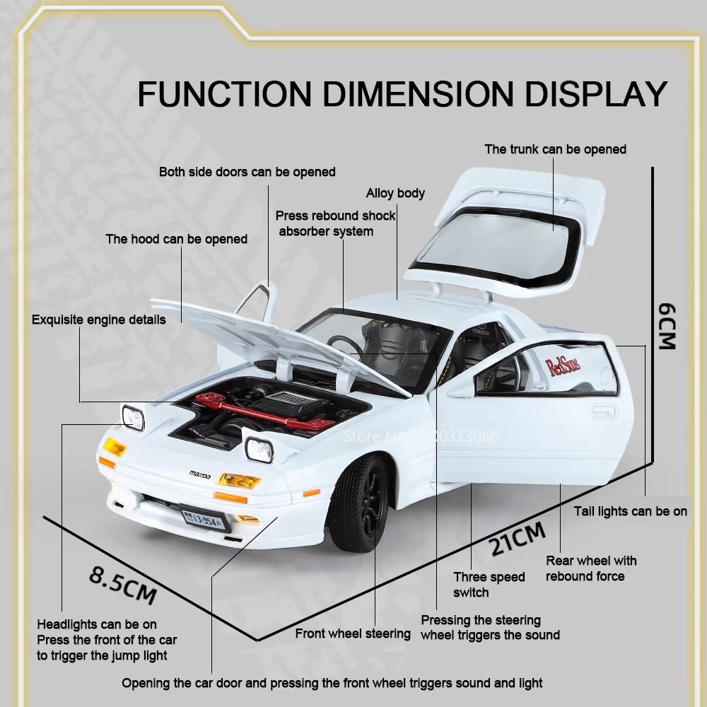 1:24 Initial D RX7-FC MX-5 Alloy Cars Models Toys Diecasts Miniature Supercar Sound Light Vehicles Toy for Children Gifts