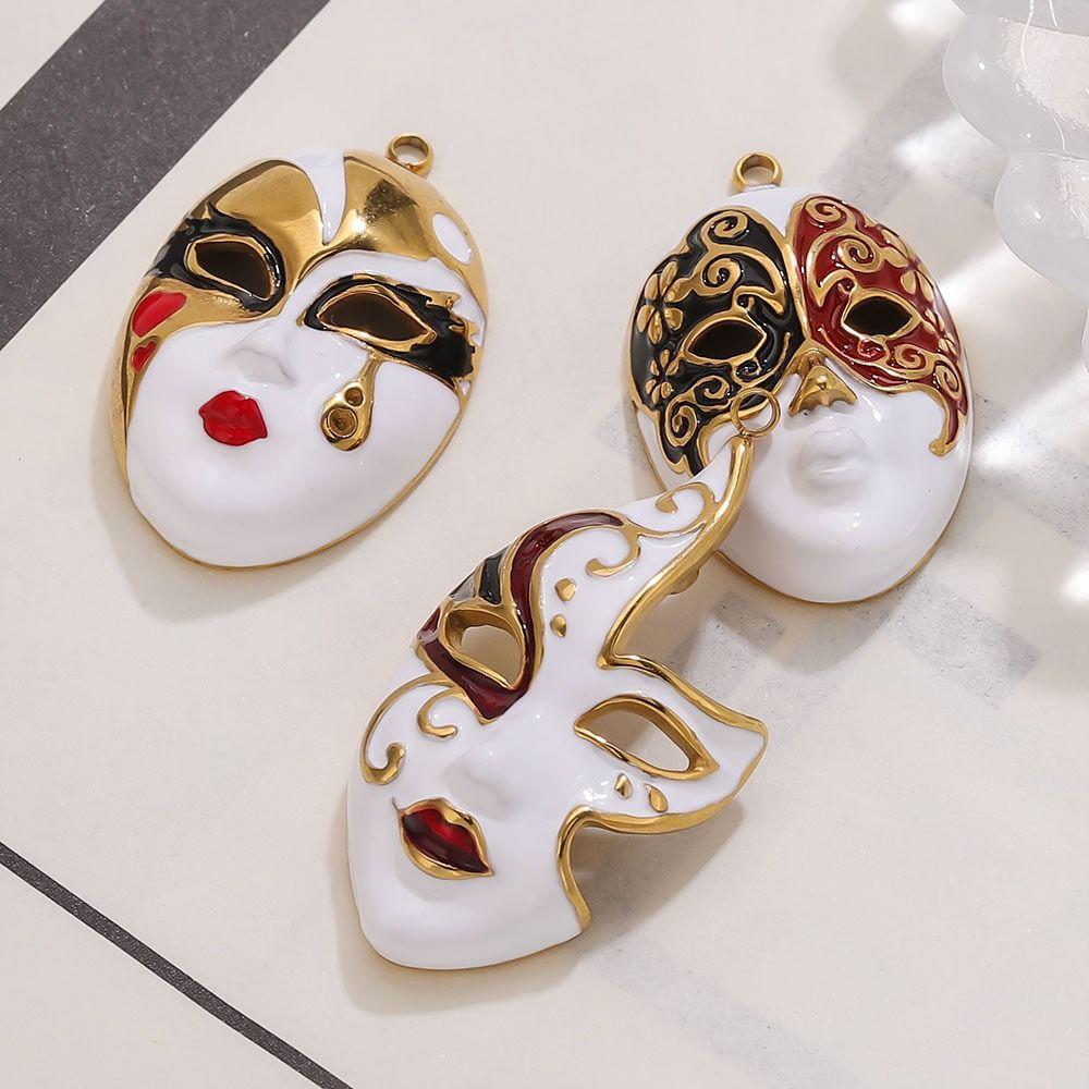 Chinese Peking Opera Mask Pendant Water Drop Evil Eye DIY Charms 3 Styles Stainless Steel Necklace Making Connector
