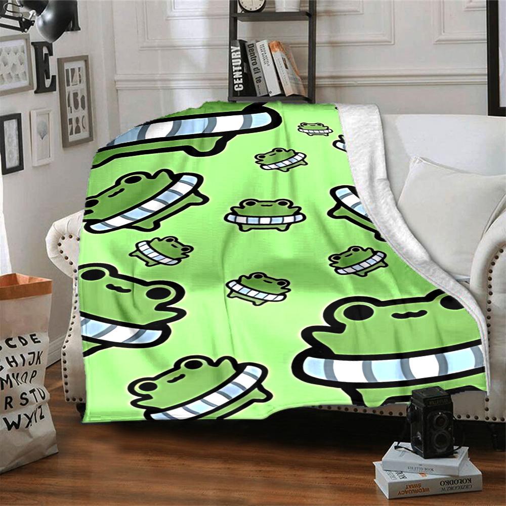 1pc Frog Green Throw Blanket Soft Flannel, Cozy All Season Polyester Perfect for Home, Office