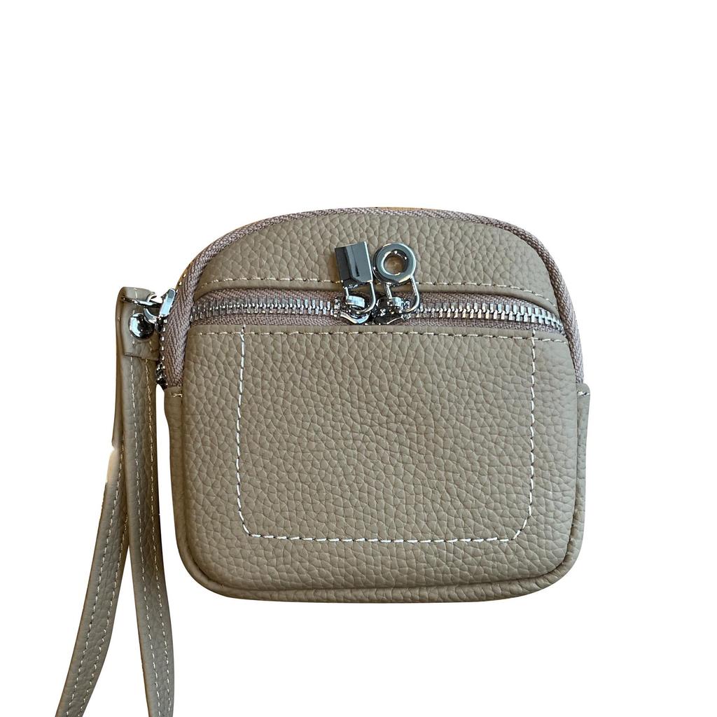 2025 Women's Genuine Leather Compact Wallet and Keychain - Lipstick, Earphone, and Coin Storage