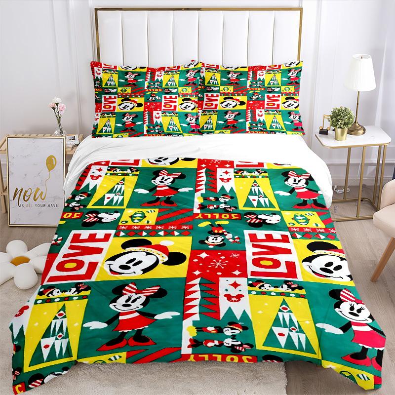 3pcs Mickey, Minnie Printed Bedding Set, Breathable And Soft, Machine Washable, Christmas Gift, Suitable for Bedroom Decoration, 072