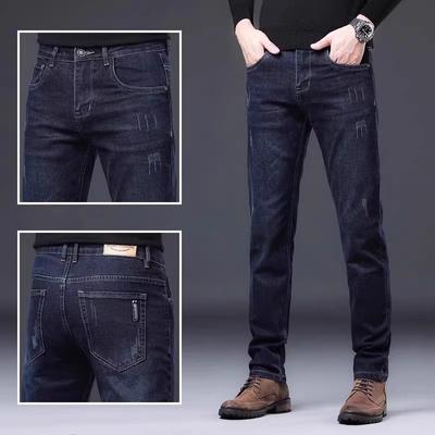 Spring And Autumn Winter New Men'S Plush/Regular Jeans Slimming Straight Stretch Business Versatile Long Pants