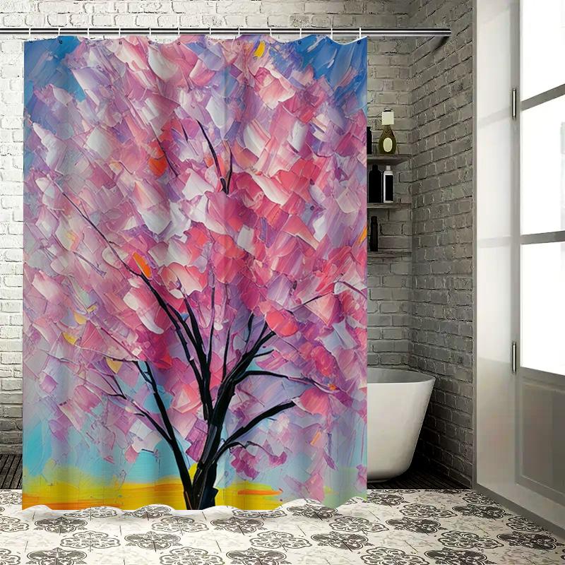 

Colorful Pink Blossom Tree Shower Curtain For Bathroom Decor Modern Art Print Made With High-Quality Water-Resistant Fabric W60H190(CM)-1 Pcs