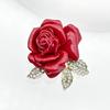 Elegant Red Rose Enamel Brooch - Vintage Floral Suit Accessory