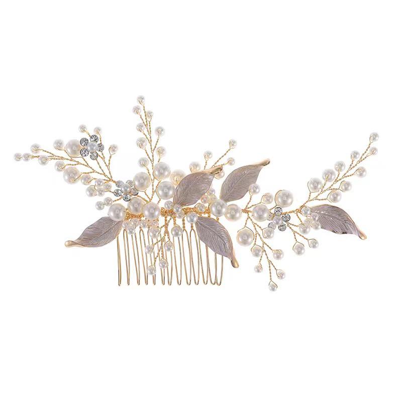 Handmade Pearl & Alloy Flower Hair Comb for Weddings