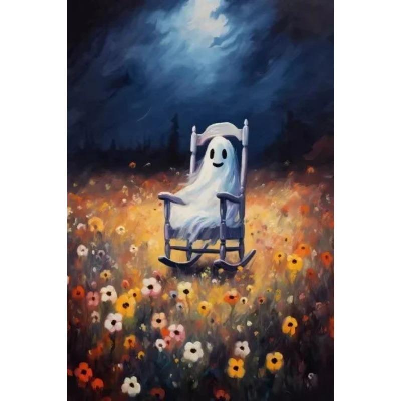 Halloween Ghost Poster Cute Ghost Forest Canvas Printing Poster Wall Art Festival Decoration Painting for Home Living Room Decor