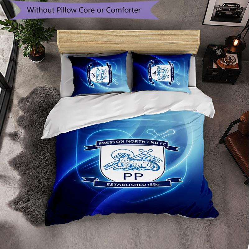 Preston North End Football 3 Piece Bedding Set Soft Duvet Cover Set with Pillowcases Printed Bedroom Decor Set for Home