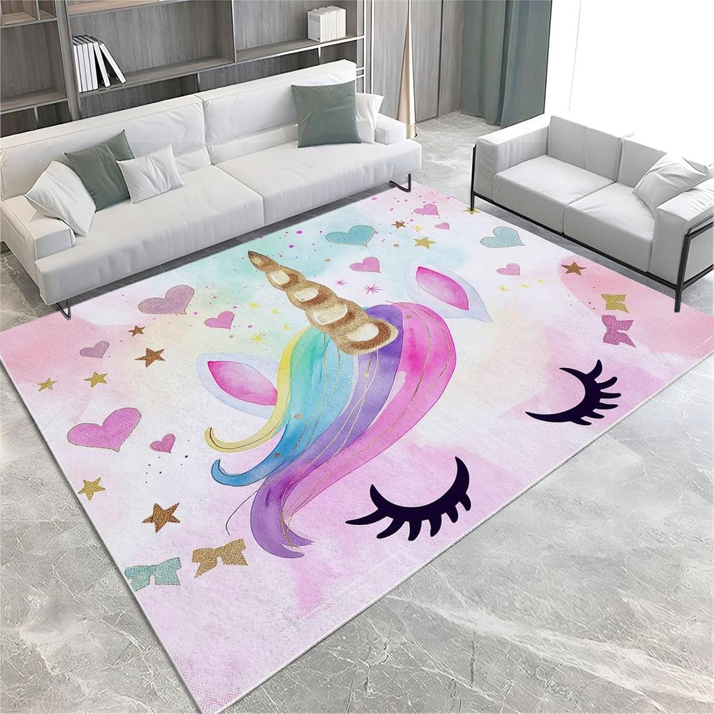 Cartoon Cute Unicorn Printed Carpet Children's Play Rug Hallway Balcony Non-slip Floor Mat Girl Living Room Home Decoration