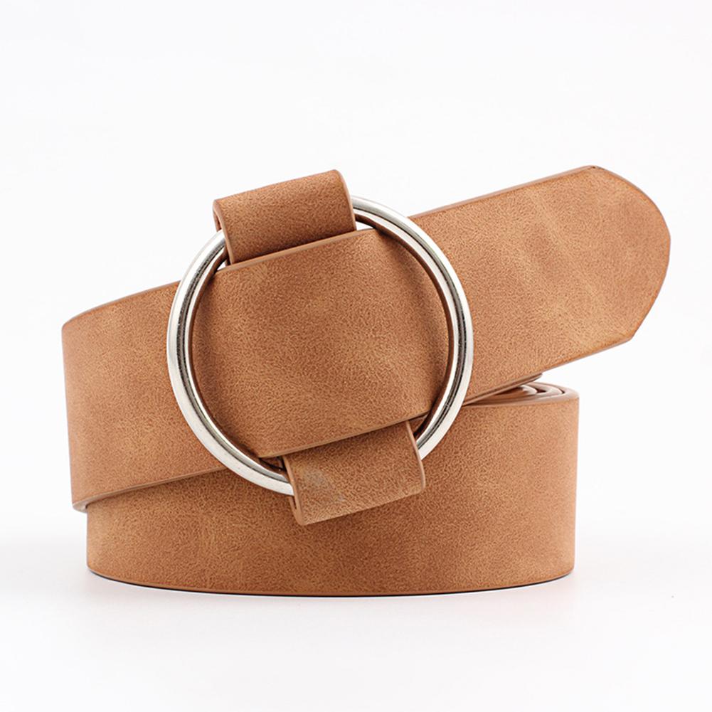Women Fashion Casual Belts Simple Round Buckle Leather Waistband for Jeans Dress