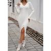 Women Slim V-neck Slit Sweater Dress