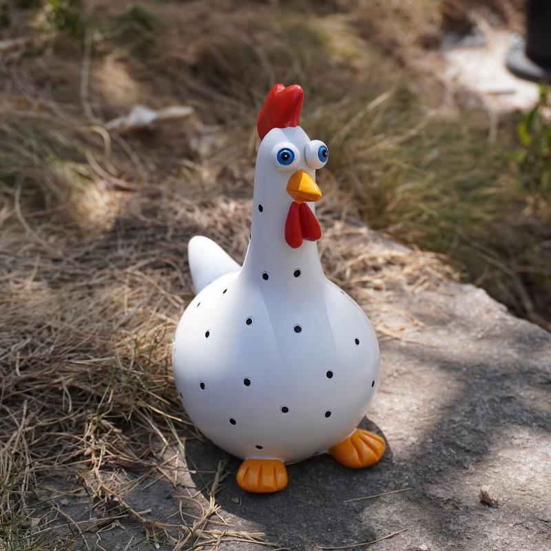 Cute Large-Eyed Polka Dot Rooster Resin Figurine Chicken Statue Indoor Outdoor Garden Decor Creative Ornament Festival Gifts