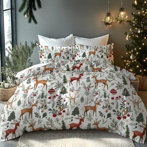 Comforter Christmas Elk Christmas Elk Background Theme Suitable For Children Kids Adults Warm Soft And Breathable