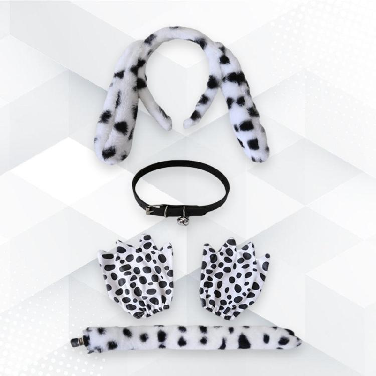 Dalmatian Puppy Costume Accessories with Ears Headband,Gloves,Tail Bells Choker Necklace Halloween Animal Dress Up Set