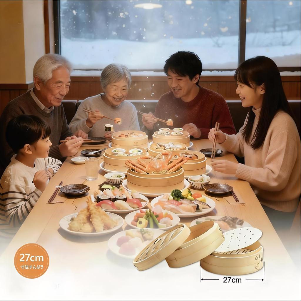 Bamboo Steamer Set Steaming 100 Cleaning and Natural Bamboo Steamer Chinese Style Handcrafted by Commercial Healthy Steaming Body 27cm Steaming Plate