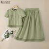 ZANZEA Women Short Sleeve Blouse and A-line Skirts Summer Two Piece Suit Sets