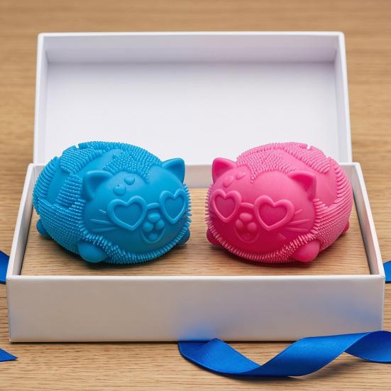 Mini Fuzz Cat Squeeze Toy Stress Relief Fuzzy Ball Fidget Toy Focus Aid Relaxation Anxiety Relieving Office Desk Toy