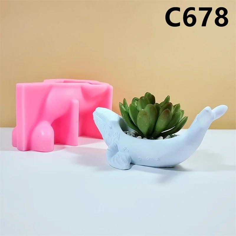 Big Whale succulent plant flowerpot resin silicone mold marine animal whale storage box candle cup concrete cement gypsum mold