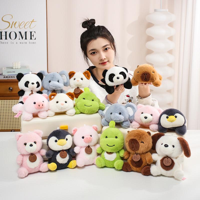 Plush Toy 9 Styles Animal Doll Set Panda Pig Elephant Cat Bear Cute Stuffed Soft Fluffy Wooden Tag Birthday Holiday Gift Decor