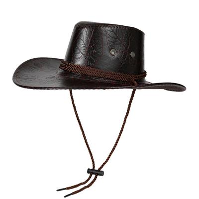 Western Cowboy Hat Women'S Outdoor Big-Brimmed Sun Hat Pu Leather Mountaineering Knight Hat Men'S Travel Sun Protection Hat Tide