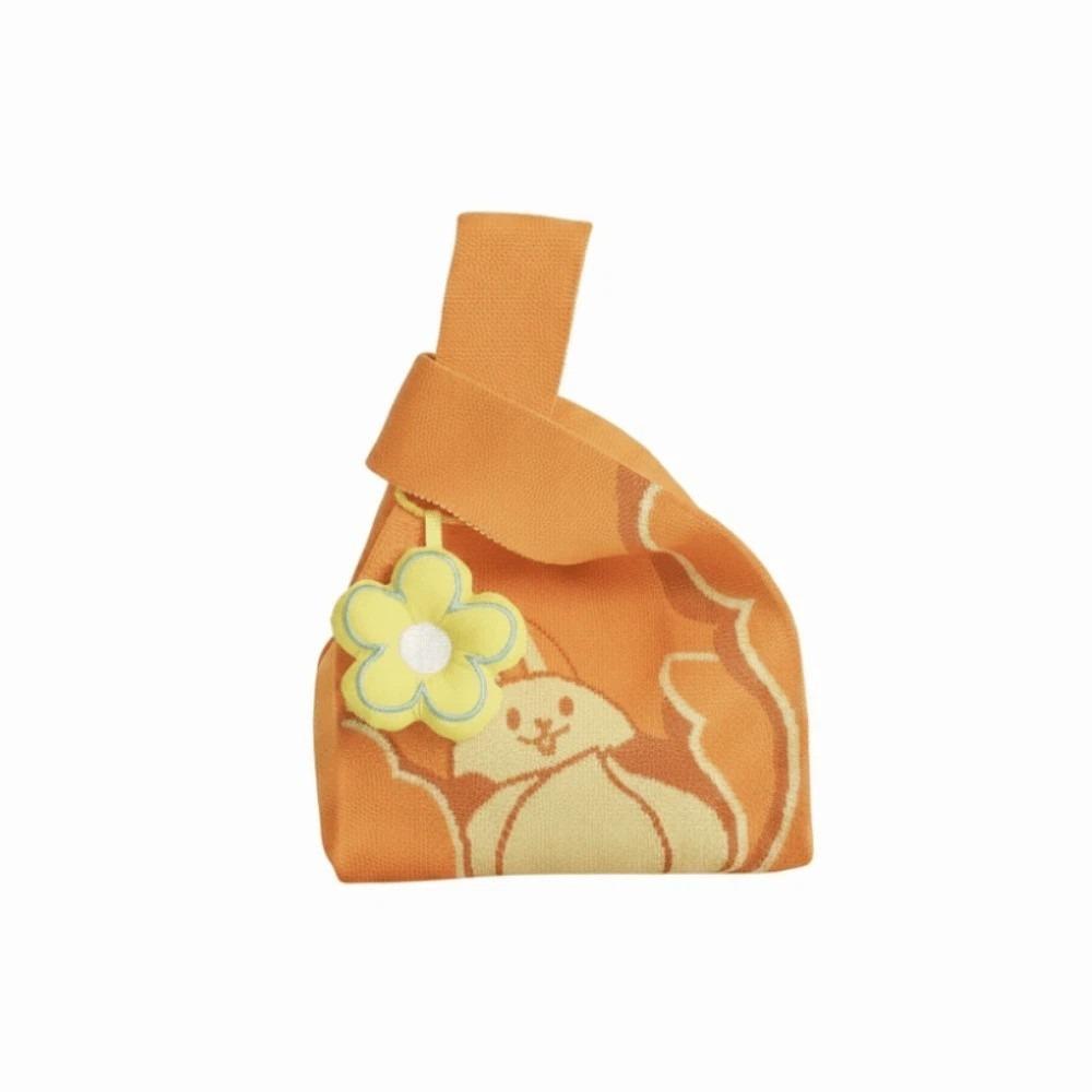 Double Sided Woven Tote Purse Thick Woven Rabbit Gift Pouch Flower Charm Handbag Kids