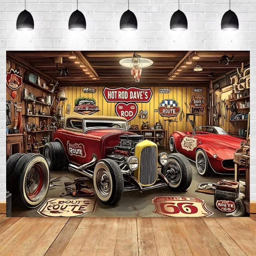 Bannière de Fond de Voiture Chaude Vintage Décoration de Fête Toile de Fond de Garage Classique Fournitures Style Industriel Pneu Outil Accessoire de Photographie