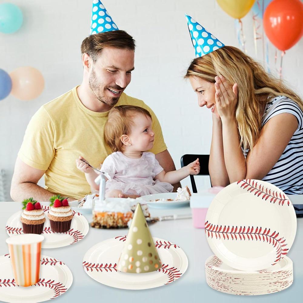 50pcs Baseball Party Paper Plates - 7Inch Round Baseball Dessert Plates for Cake Salad Fruit Pizza Disposable Themed Decoration