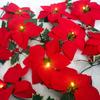 Artificial Poinsettia Garland Christmas Ornaments Flower String Light Holly Berry Green Leaf Vine for Xmas Tree Table Decoration