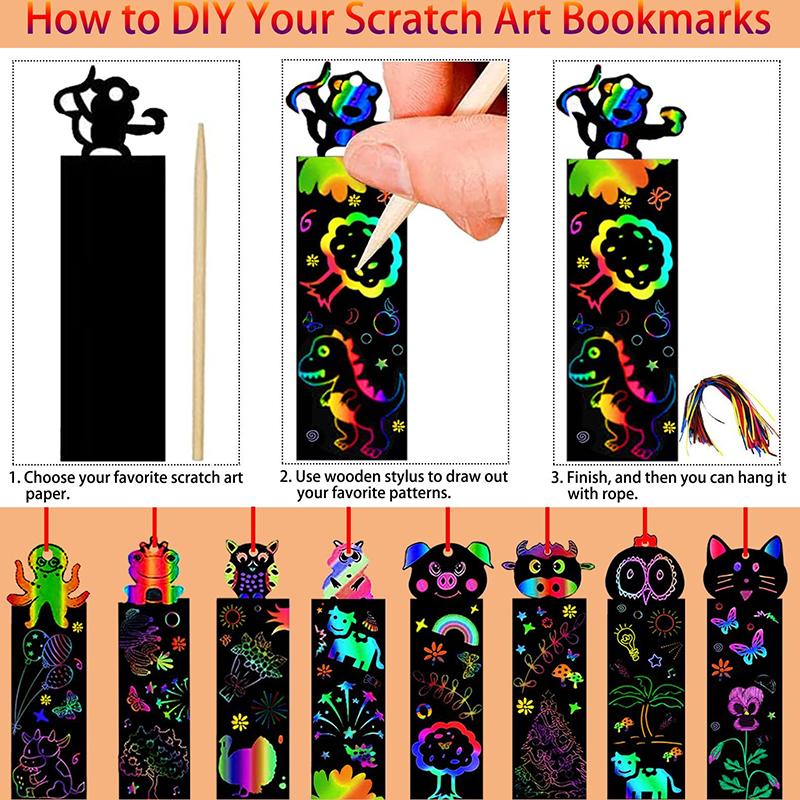 12 STÜCKE/Set Magisches Kratzlesezeichen 4 STÜCKE Buntes Zeichenlineal Kunst Schreibwarenset Festival Party DIY Geschenk Klassenbelohnungsgeschenk ZYF