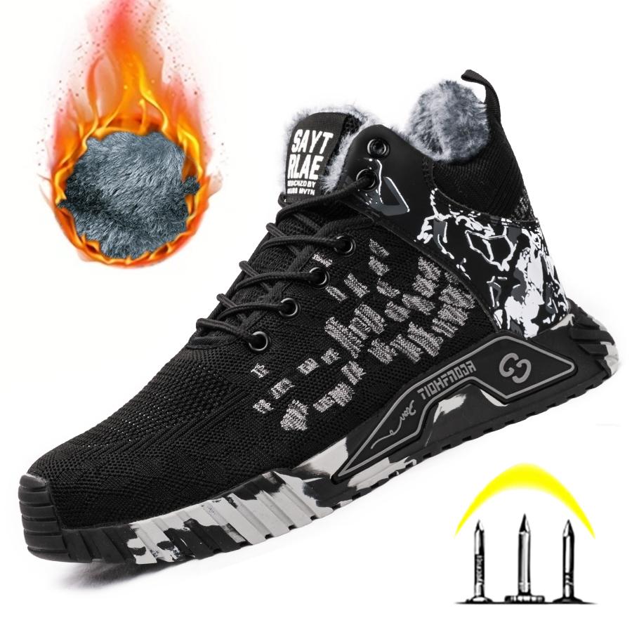 

Зимние ботинки Мужская обувь Рабочие ботинки со стальным носком Сохраняют тепло Меховая конструкция Защитные ботинки Устойчивые к проколам Толстый плюш Рабочие кроссовки 44