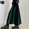 Women Midi Skirt High Waist Patchwork Color Pleated Skirt Autumn