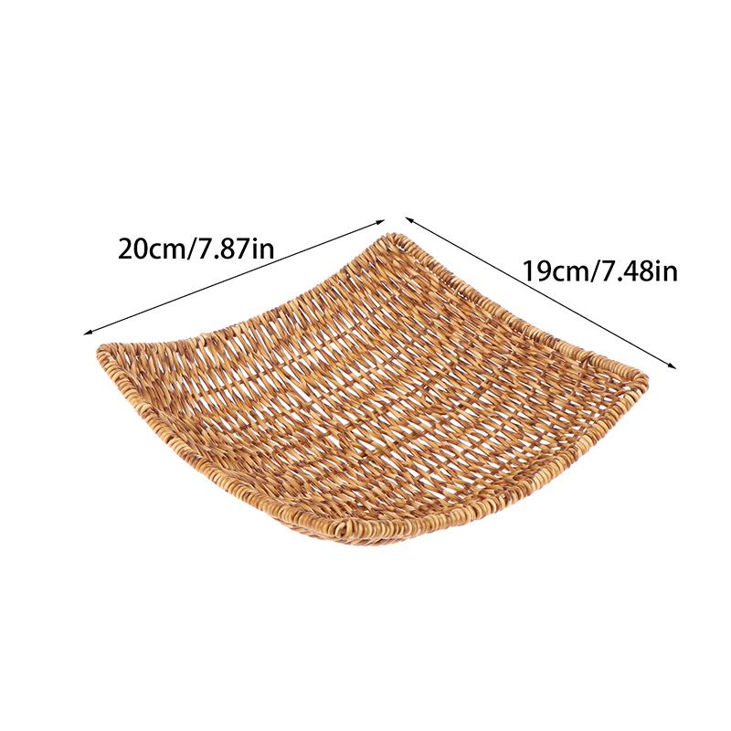 Square Oval Rattan Fruit Bread Snacks Storage Tray Coffee Bar Display Basket Nordic Desktop Cosmetic Sundries Organizer