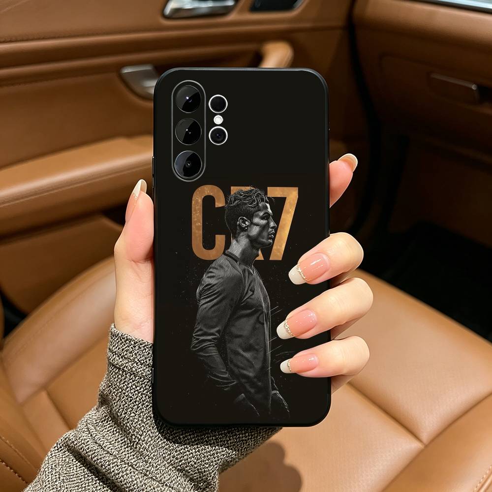 C-R-7 R-Ronaldo Black Soft Silicone Phone Case for Samsung Ultra S25, S24, S21, S22, S23, S30, Plus, FE, Lite